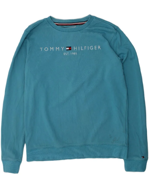 TOMMY HILFIGER Girls Graphic Sweatshirt Jumper 13-14 Years Blue Cotton