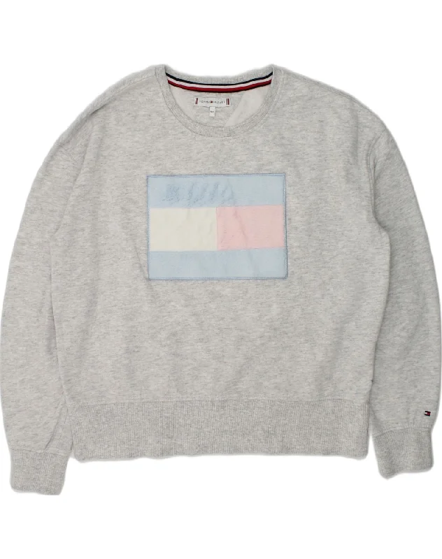 TOMMY HILFIGER Girls Graphic Sweatshirt Jumper 13-14 Years Grey Cotton