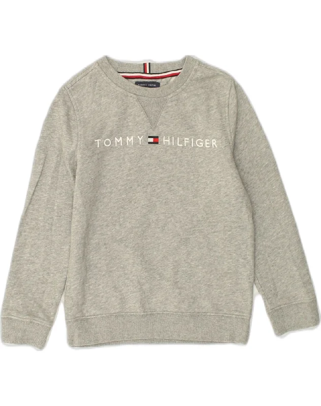 TOMMY HILFIGER Girls Graphic Sweatshirt Jumper 6-7 Years Small  Grey