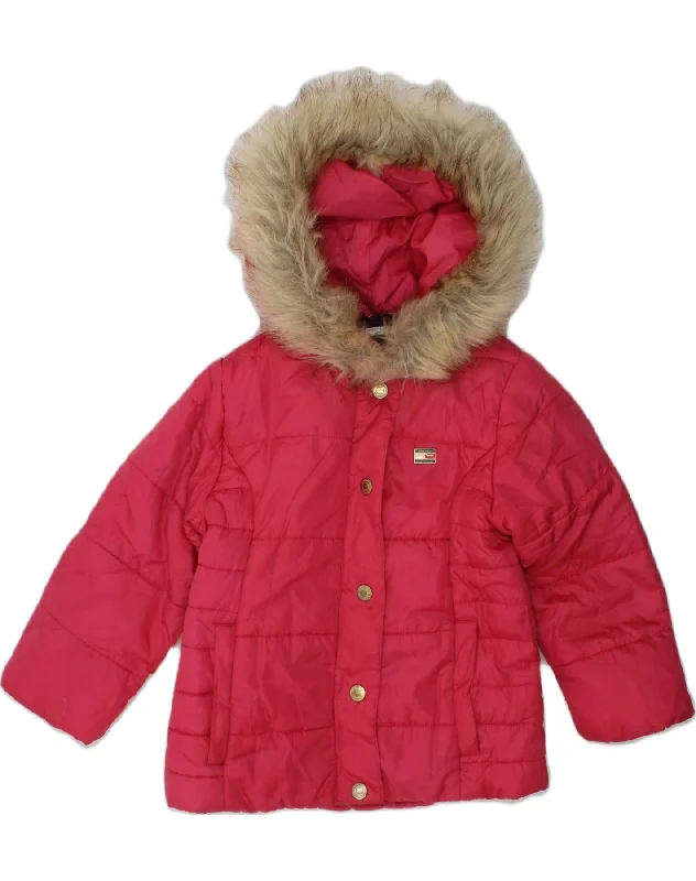 TOMMY HILFIGER Girls Hooded Padded Jacket 3-4 Years Pink Polyester