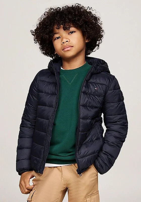 Tommy Hilfiger Boys Lightweight Hooded Quilted Jacket, Navy