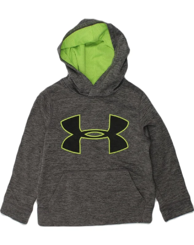 UNDER ARMOUR Boys Graphic Hoodie Jumper 5-6 Years XS Grey Flecked