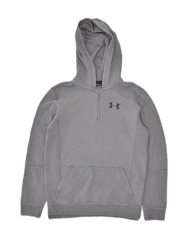 UNDER ARMOUR Boys Zip Neck Hoodie Jumper 15-16 Years XL Grey Cotton